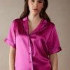 Short-Sleeved Satin Shirt With Contrasting Trim -intimissimi shop CMD1233206J FI