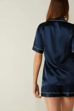 Short-Sleeved Satin Shirt With Contrasting Trim 13 Short-Sleeved Satin Shirt With Contrasting Trim -intimissimi shop CMD12333094 BI