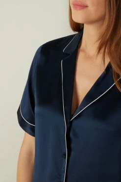 Short-Sleeved Satin Shirt With Contrasting Trim 11 Short-Sleeved Satin Shirt With Contrasting Trim -intimissimi shop CMD12333094 DT1W