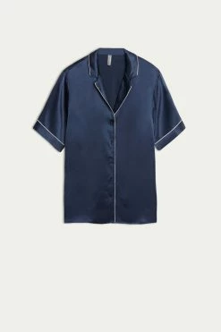 Short-Sleeved Satin Shirt With Contrasting Trim 14 Short-Sleeved Satin Shirt With Contrasting Trim -intimissimi shop CMD12333094 F