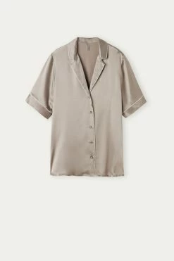 Short-Sleeved Satin Shirt With Contrasting Trim 12 Short-Sleeved Satin Shirt With Contrasting Trim -intimissimi shop CMD1233651I F
