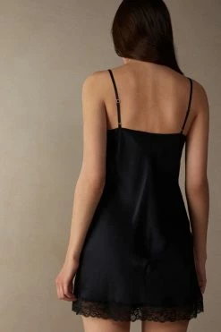 Silk Slip With Lace Insert Detail 13 Silk Slip With Lace Insert Detail -intimissimi shop LC71S1019 BI