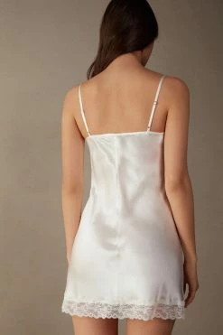 Silk Slip With Lace Insert Detail -intimissimi shop LC71S12127 BI