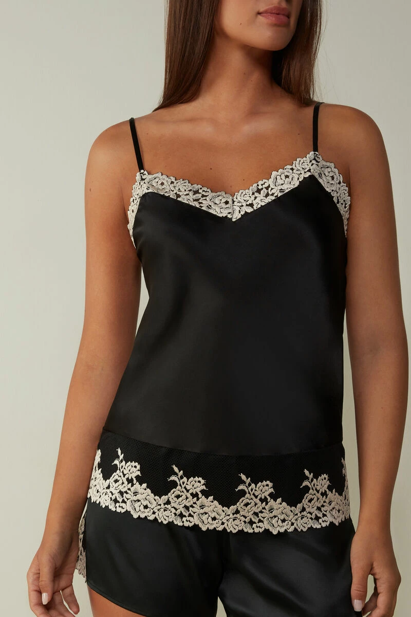 Pretty Flowers Silk Top With Spaghetti Straps 3 Pretty Flowers Silk Top With Spaghetti Straps