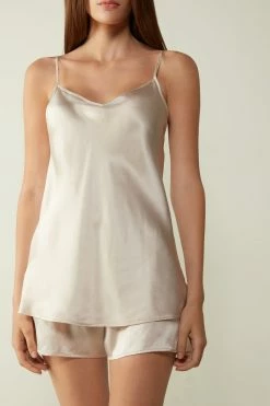 Silk Satin Top With V Neck