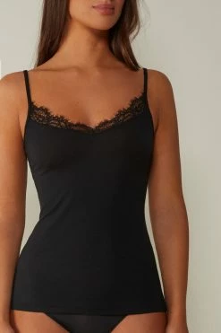 Ultralight Modal And Cashmere Camisole With Lace