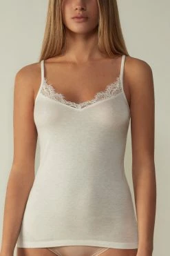 Ultralight Modal And Cashmere Camisole With Lace
