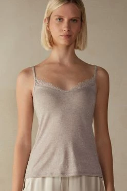 Ultralight Modal And Cashmere Camisole With Lace
