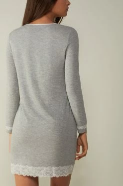 Button-Front Nightdress With Lace Detail 13 Button-Front Nightdress With Lace Detail -intimissimi shop PCN700031 BI