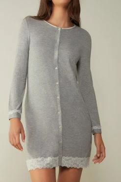 Button-Front Nightdress With Lace Detail