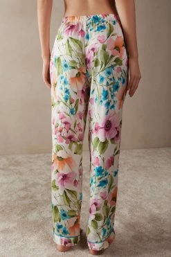 Botanical Lyrics Full-Length Satin Trousers 13 Botanical Lyrics Full-Length Satin Trousers -intimissimi shop PDL912A228J BI